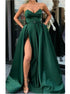 A Line Emerald Green Side Slit Strapless Satin Prom Dress with Belt LBQ4265